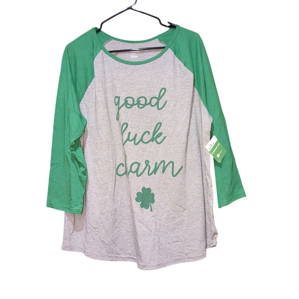Women’s XXL (20) St. Patrick’s Day Long-Sleeve Green & Grey T-Shirt Lucky Charm